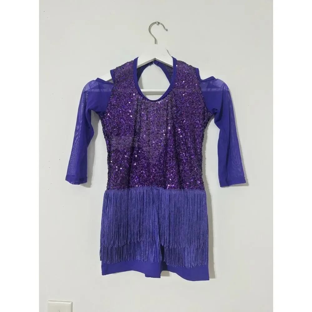 Revolution Dance Costume Large Child Purple Recital Jazz with Sequins & Fringe
